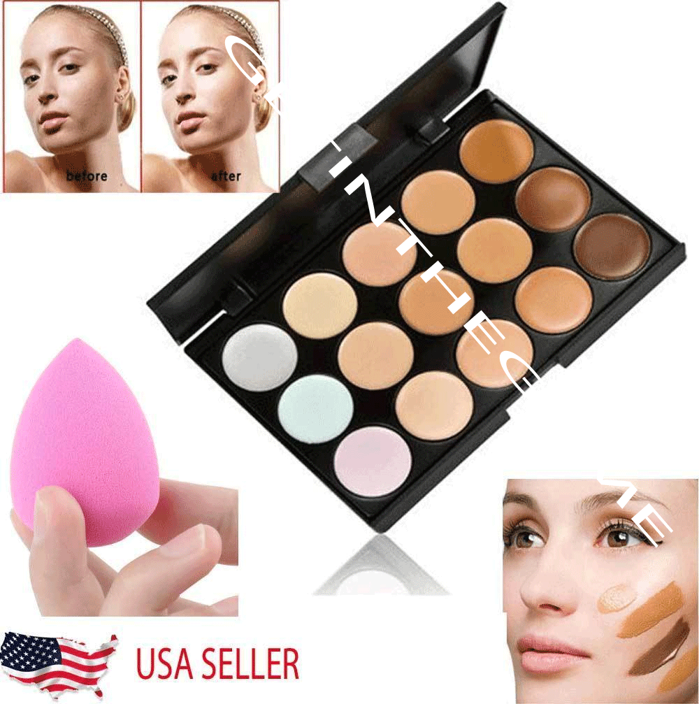 15 Colors Contour Concealer Face Cream Makeup Palette Professional + Sponge New