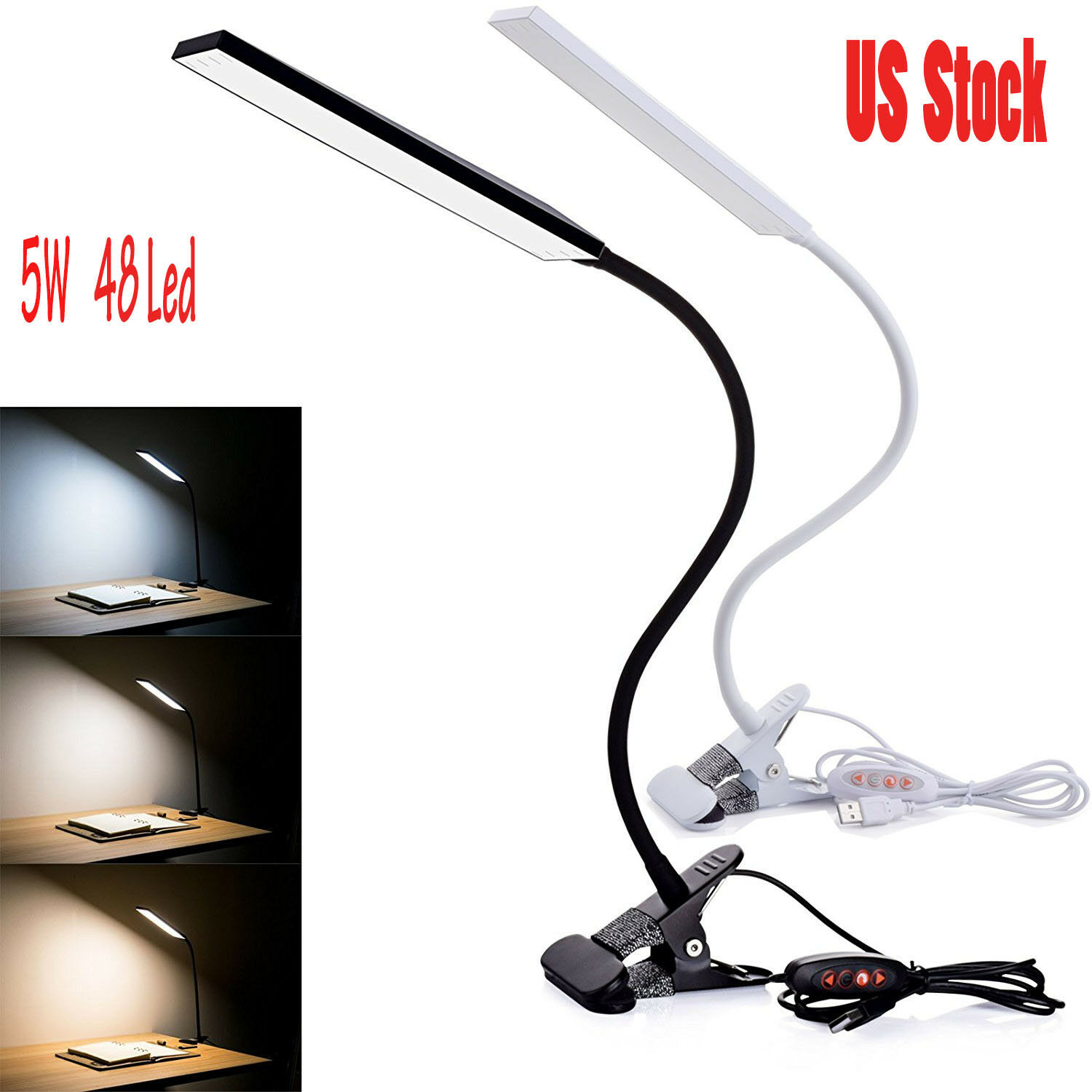 5w Dimmable Clip-on Led Desk Lamp Flexible Reading Light Black Friday